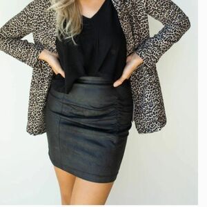 FREE PEOPLE Vegan Leather Rumi Ruched Mini Skirt Size Large